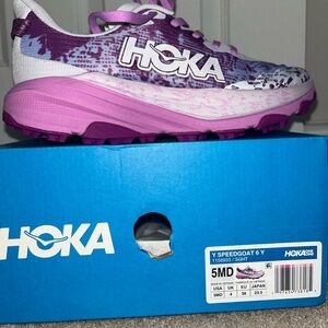 Hoka Purple and White Speedgoat Shoes